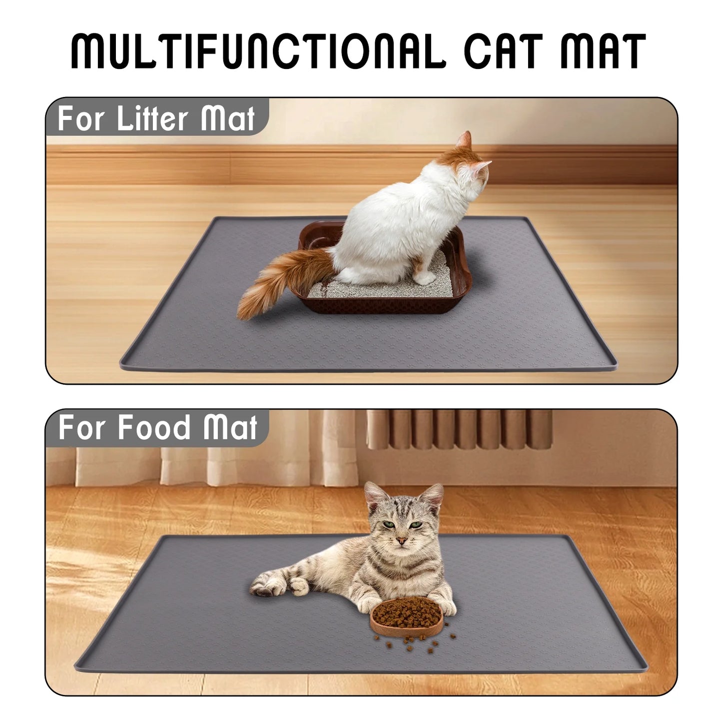 Cat Litter Mat, Large 24"X32" Food-Grade Silicone Litter Box Mat for Litter Trapping, Waterproof, Non-Slip, Easy to Clean(Grey)