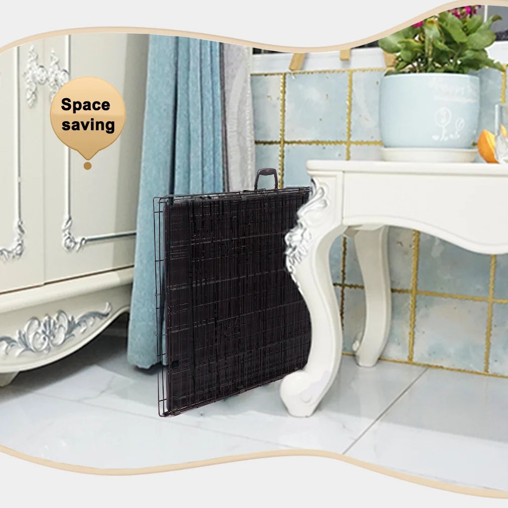 42" Folding Dog Cage Pet Kennel Crate with Divider, Metal