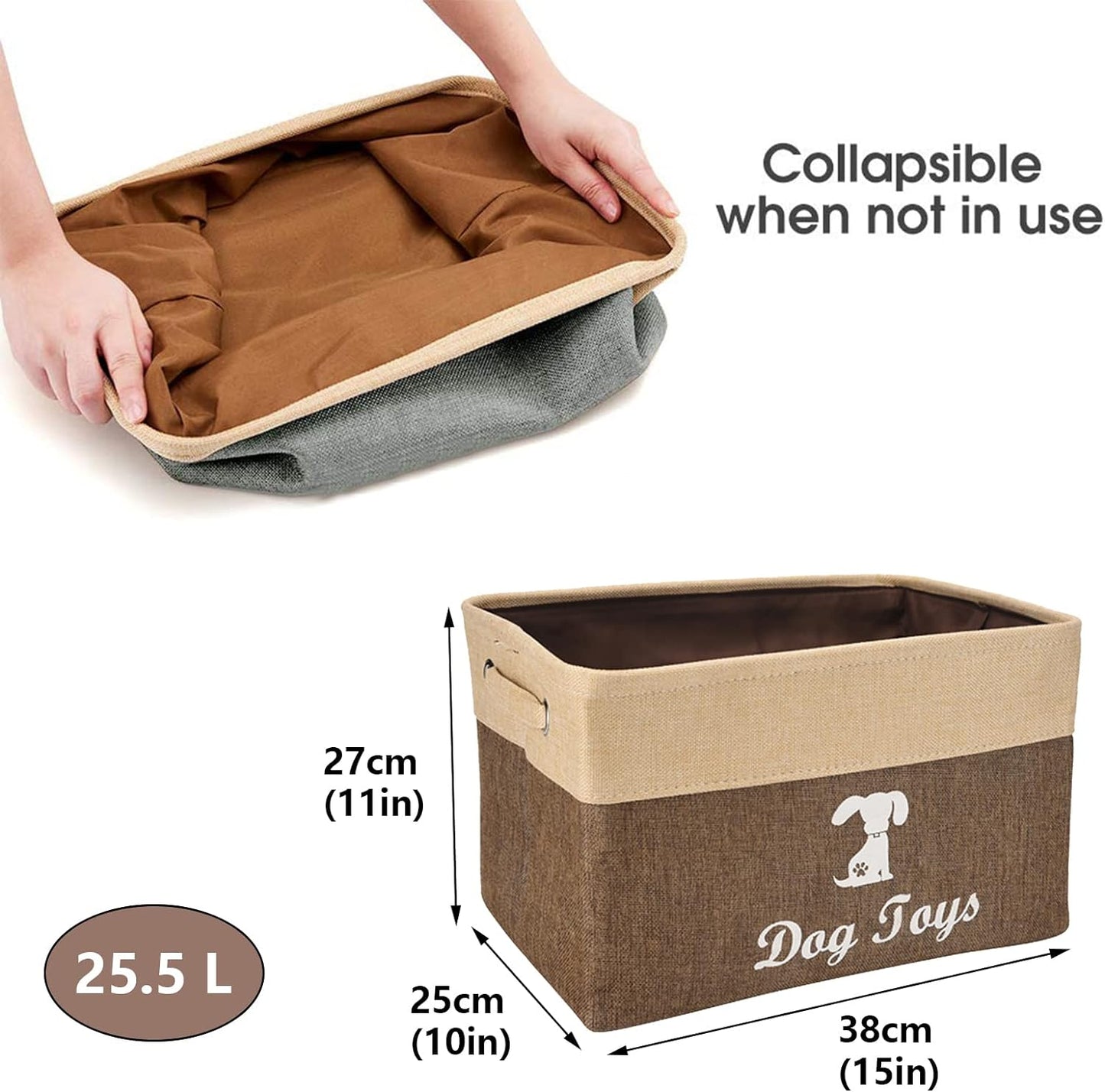 Linen Storage Basket Bin Chest Organizer - Perfect for Organizing Dog Toys Storage, Dog Shirts, Dog Coats, Dog Toys, Dog Clothing, Dog Dresses, Gift Baskets - Khaki