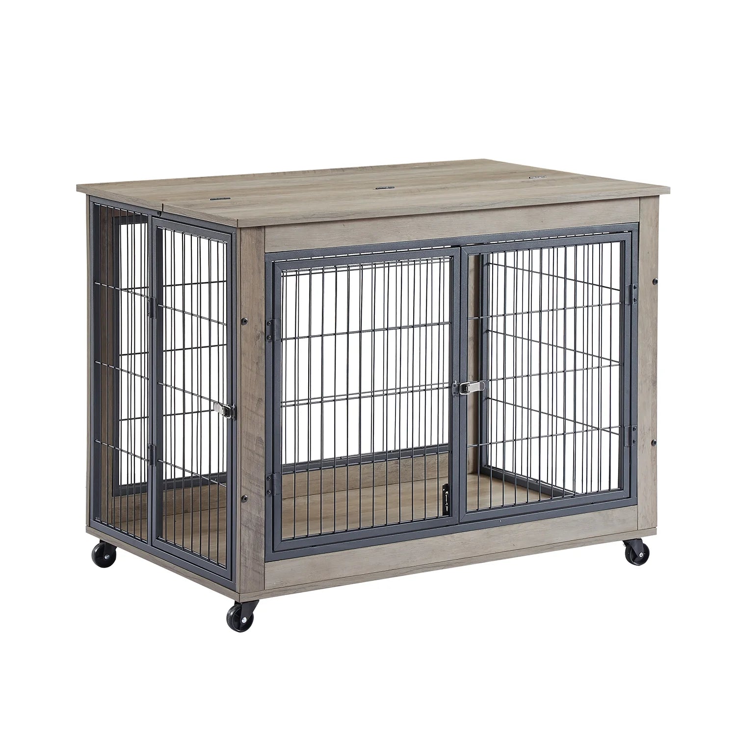 27 Inches Dog Crate Rustic Style Furniture Dog Cage Crate with Double Doors and Lift Top Heavy-Duty Kennel, Gray