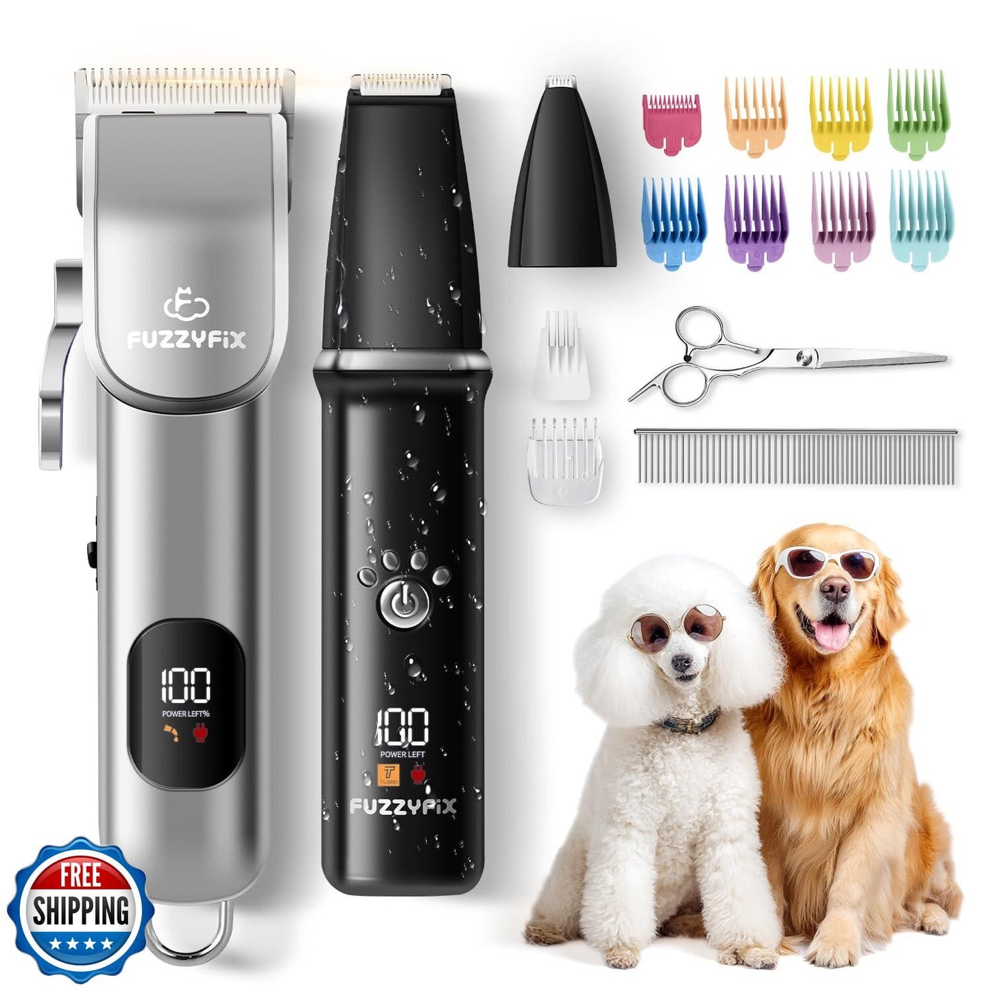 Fuzzyfix Dog Grooming Kit, Dog Clippers for Grooming for Thick Curly Coats, P