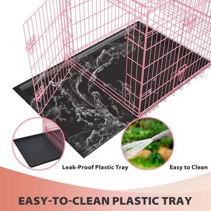 48 Inch Dog Crate, Dog Crates and Kennels for Big Dog Foldable Large Dog Crate for Large Dogs with Handle Double-Door Outdoor Metal Wire Dog Cage with Plastic Tray for Medium Dogs, Pink