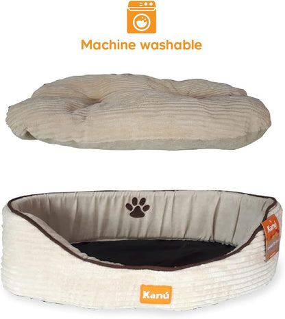 Dog Bed and Cat Bed, Washable Sleeping Soft Padding Oval Bed for Indoor and Outdoor- Medium Beige