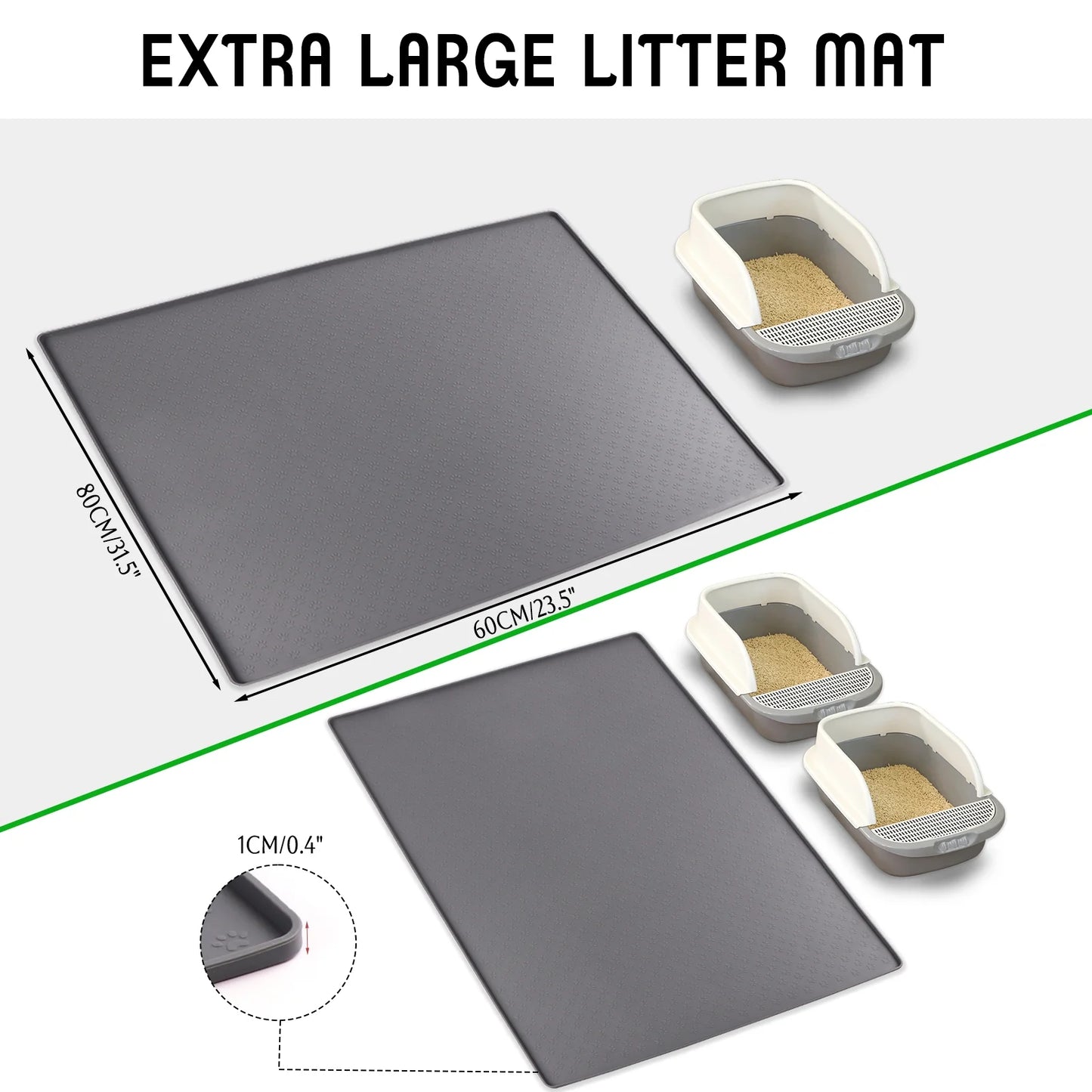 Cat Litter Mat, Large 24"X32" Food-Grade Silicone Litter Box Mat for Litter Trapping, Waterproof, Non-Slip, Easy to Clean(Grey)