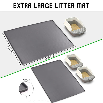 Cat Litter Mat, Large 24"X32" Food-Grade Silicone Litter Box Mat for Litter Trapping, Waterproof, Non-Slip, Easy to Clean(Grey)