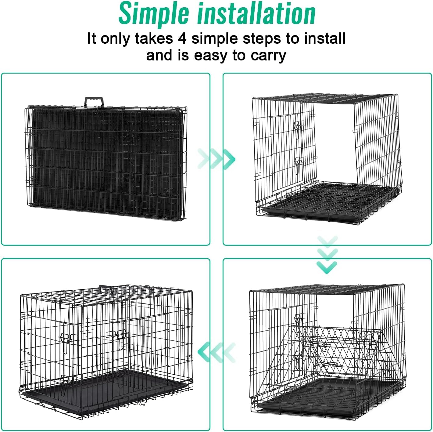 FDW Dog Crate for Large Dogs 42 Inch Folding Metal Wirepet Cage Double Door W/Di