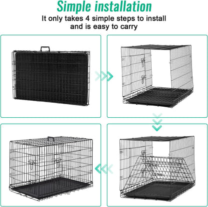 FDW Dog Crate for Large Dogs 42 Inch Folding Metal Wirepet Cage Double Door W/Di