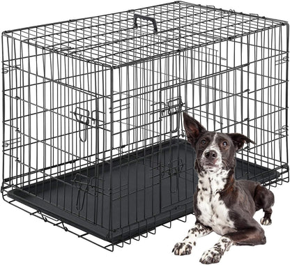 FDW Dog Crate for Large Dogs 42 Inch Folding Metal Wirepet Cage Double Door W/Di