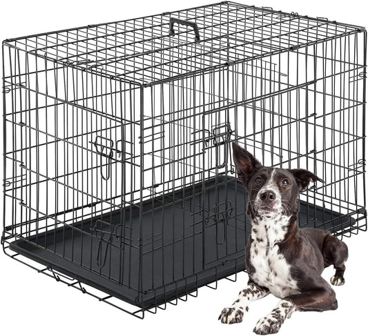 FDW Dog Crate for Large Dogs 42 Inch Folding Metal Wirepet Cage Double Door W/Di