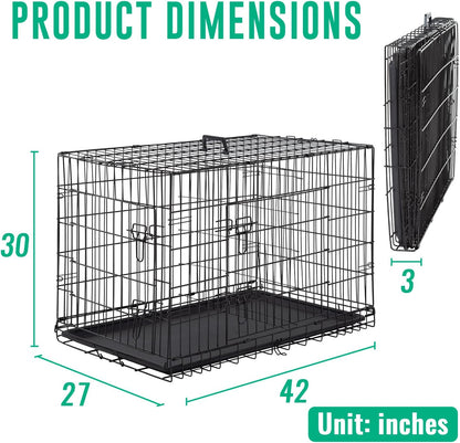 FDW Dog Crate for Large Dogs 42 Inch Folding Metal Wirepet Cage Double Door W/Di