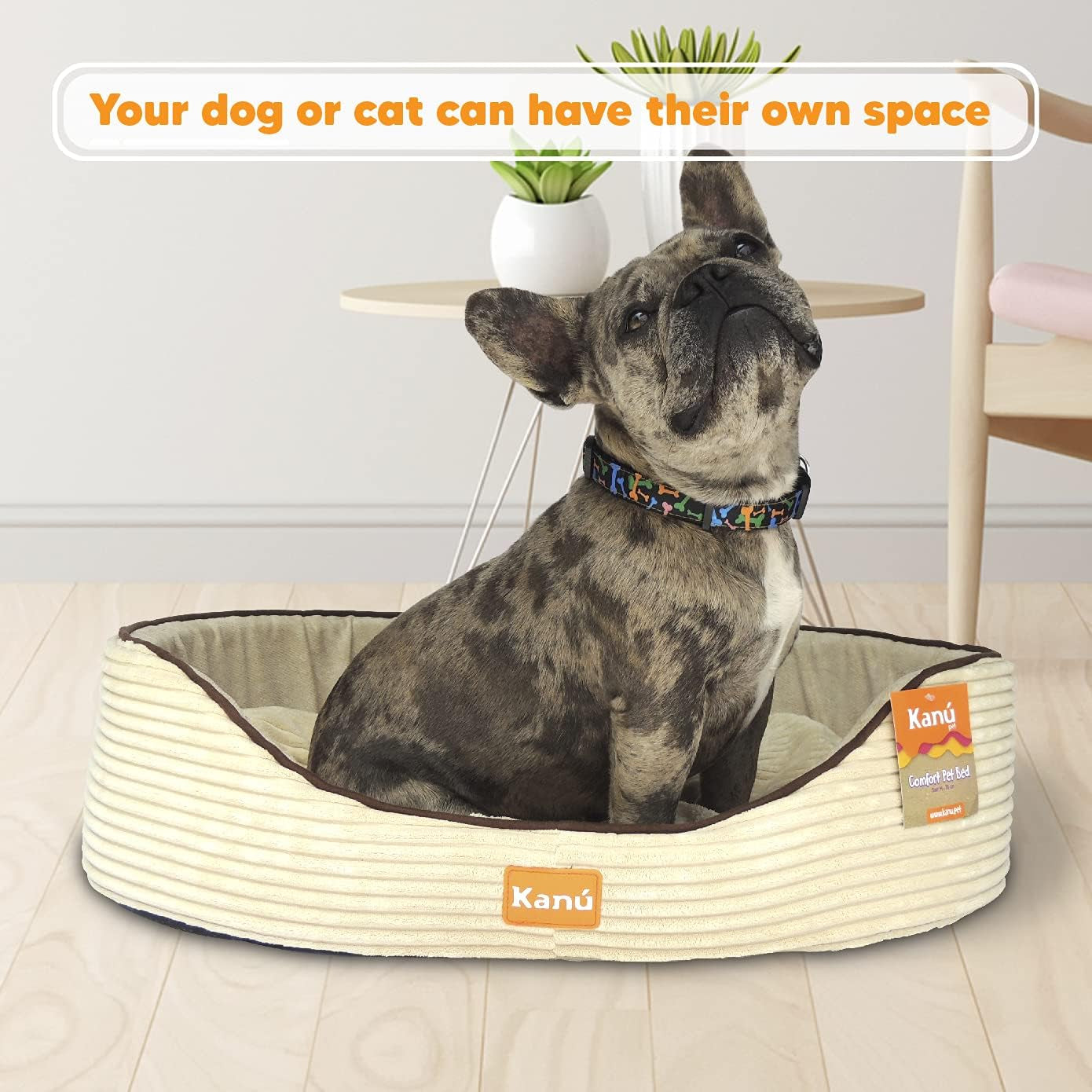 Dog Bed and Cat Bed, Washable Sleeping Soft Padding Oval Bed for Indoor and Outdoor- Medium Beige