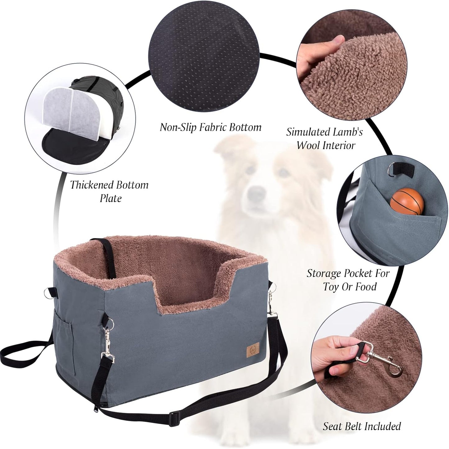 Dog Car Seat, Dog Booster Seat for Car Front Seat, Elevated Pet Bed for Cars, Trucks, and Suvs - Supports Pets up to 25 Lb, with Clip-On Leash and Storage Package