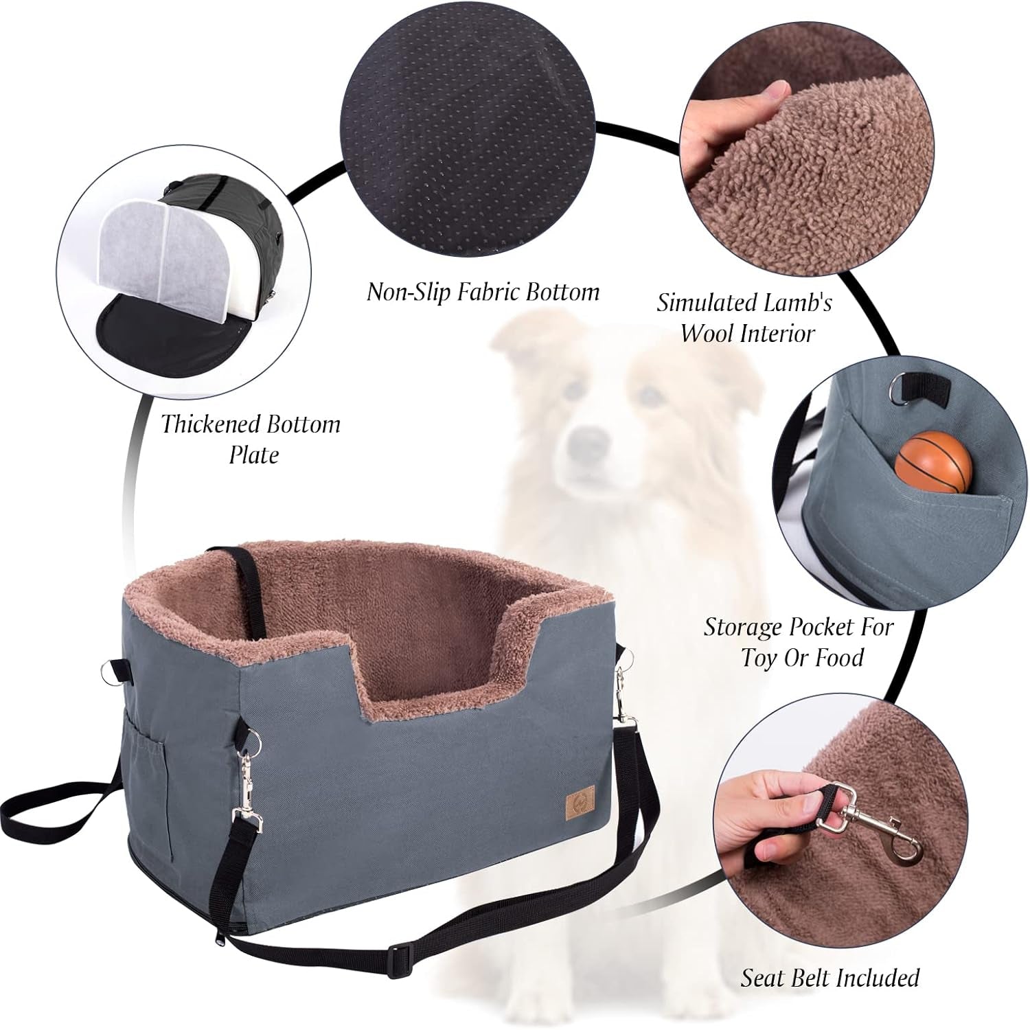 Dog Car Seat, Dog Booster Seat for Car Front Seat, Elevated Pet Bed for Cars, Trucks, and Suvs - Supports Pets up to 25 Lb, with Clip-On Leash and Storage Package