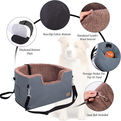 Dog Car Seat, Dog Booster Seat for Car Front Seat, Elevated Pet Bed for Cars, Trucks, and Suvs - Supports Pets up to 25 Lb, with Clip-On Leash and Storage Package