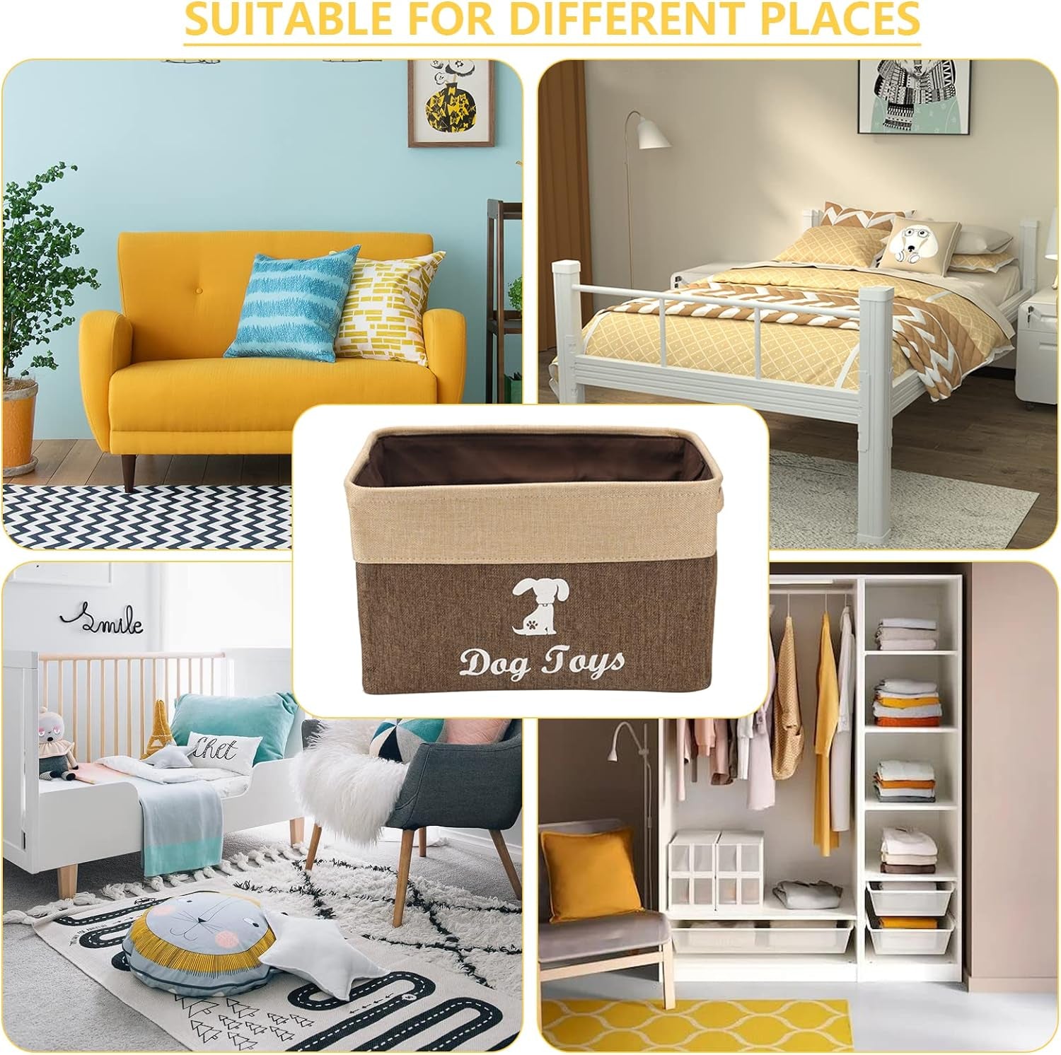 Linen Storage Basket Bin Chest Organizer - Perfect for Organizing Dog Toys Storage, Dog Shirts, Dog Coats, Dog Toys, Dog Clothing, Dog Dresses, Gift Baskets - Khaki