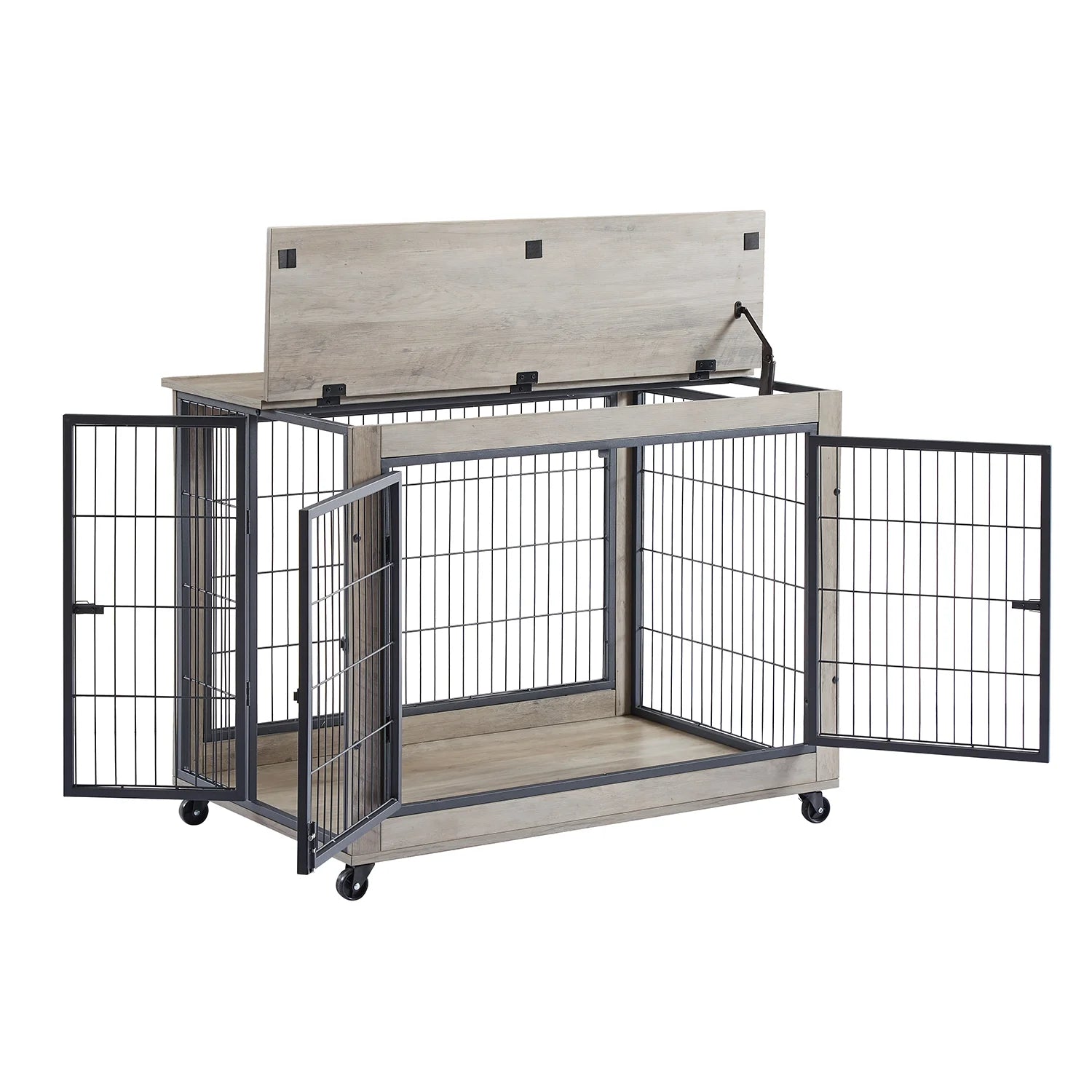 27 Inches Dog Crate Rustic Style Furniture Dog Cage Crate with Double Doors and Lift Top Heavy-Duty Kennel, Gray