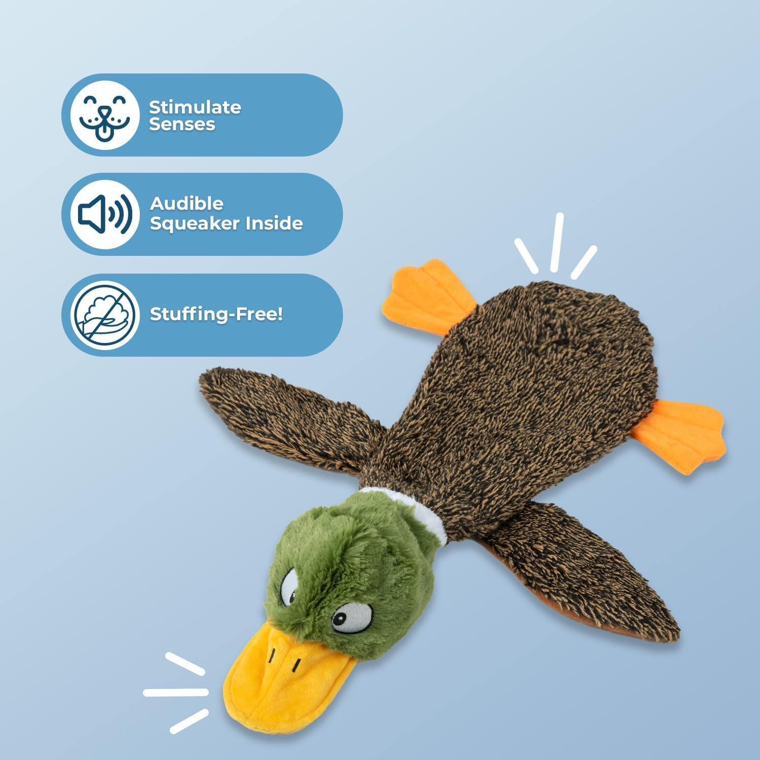 2-In-1 Stuffless Squeaky Dog Toys with Soft, Durable Fabric for Small, Medium, and Large Pets, No Stuffing for Indoor Play, Holds a Plastic Bottle - 1Wild Duck, Alligator, Medium