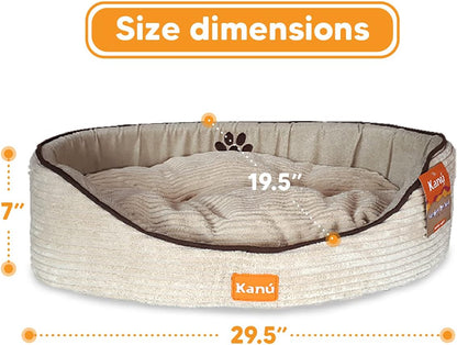 Dog Bed and Cat Bed, Washable Sleeping Soft Padding Oval Bed for Indoor and Outdoor- Medium Beige