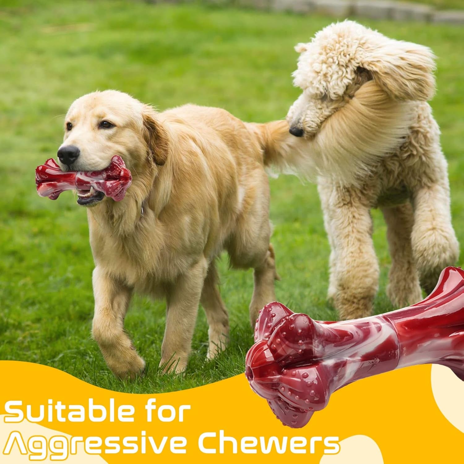 Durable Dog Toys, Indestructible Dog Chew Toys for Aggressive Chewers, Tough Nylon Dental Dog Toys for Large Medium Breed, Real Bacon Flavor