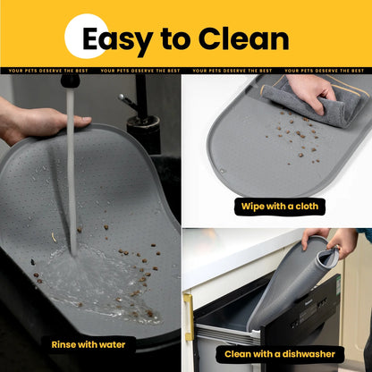 Dog Food Mat,Bpa-Free Silicone Pet Food Mats for Floor Waterproof,1/2 Inch Raised Edges Cat Dog Feeding Mat(Gray,32"X20")