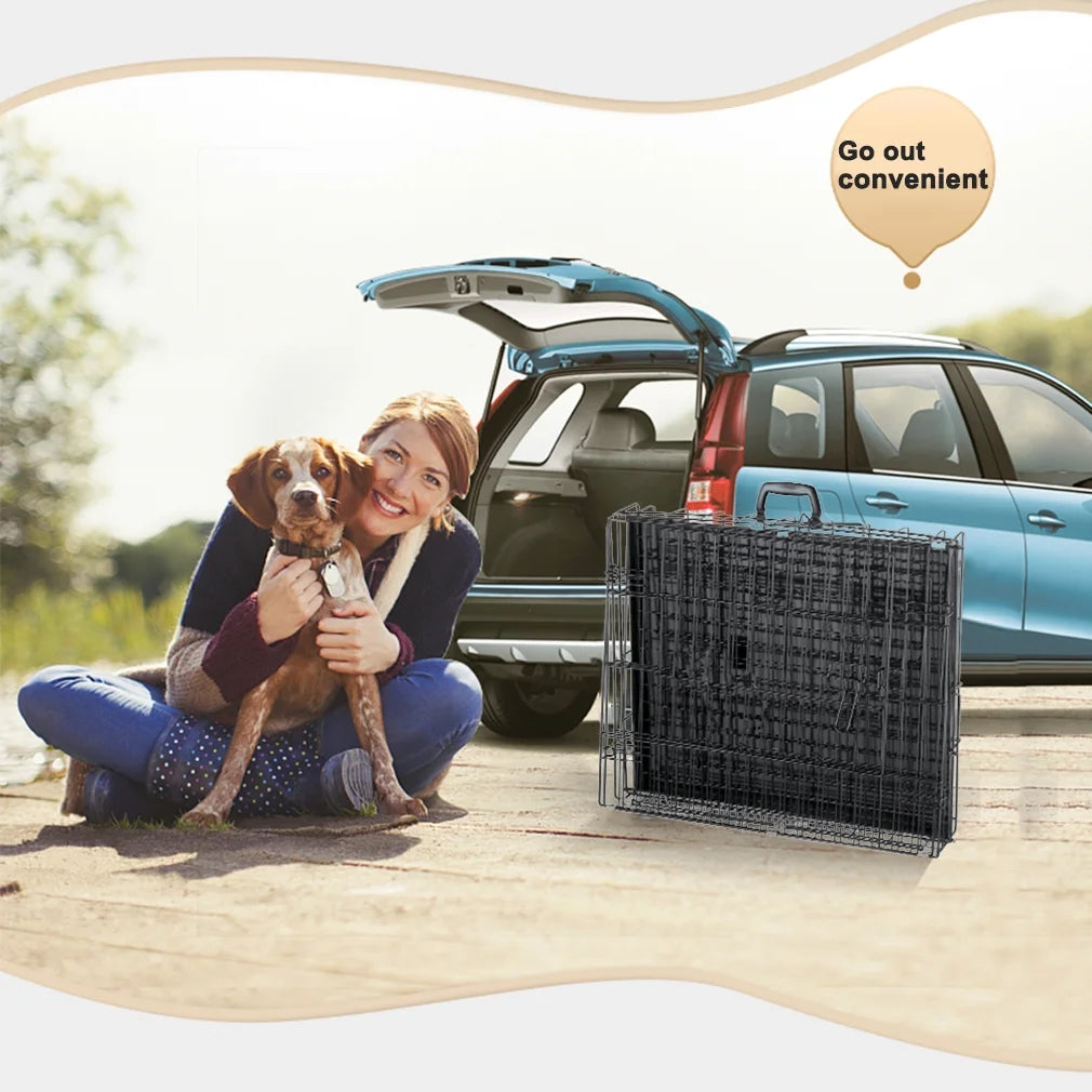 42" Folding Dog Cage Pet Kennel Crate with Divider, Metal