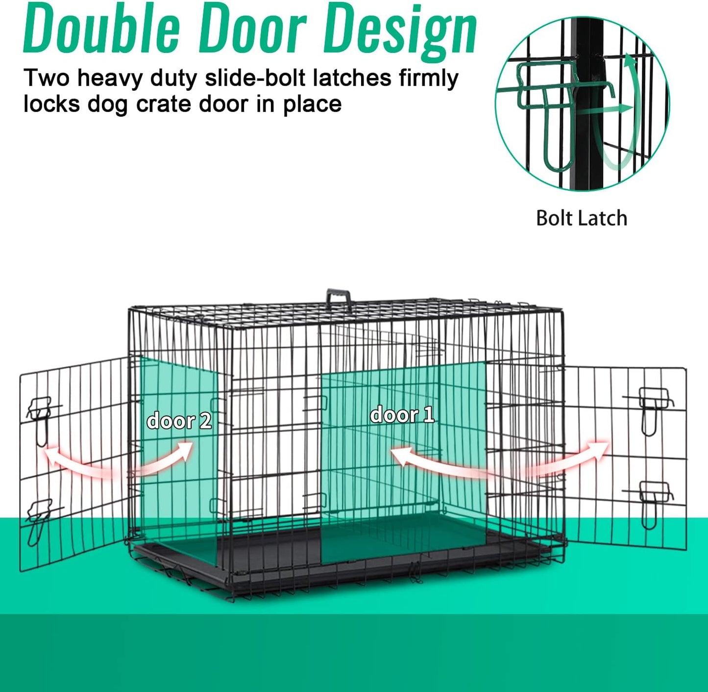 FDW Dog Crate for Large Dogs 42 Inch Folding Metal Wirepet Cage Double Door W/Di