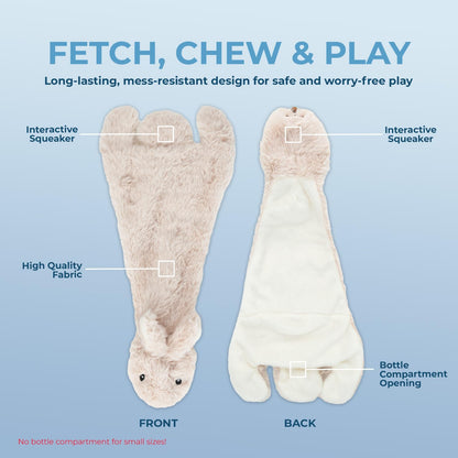 2-In-1 Stuffless Squeaky Dog Toys with Soft, Durable Fabric for Small, Medium, and Large Pets, No Stuffing for Indoor Play, Holds a Plastic Bottle - Hare, Medium