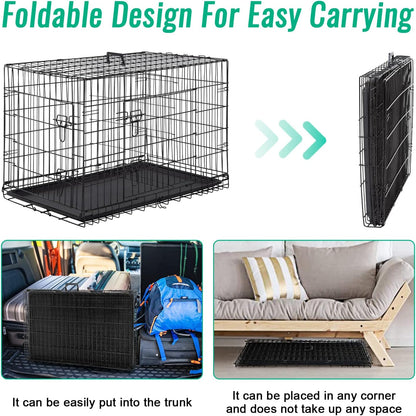 FDW Dog Crate for Large Dogs 42 Inch Folding Metal Wirepet Cage Double Door W/Di