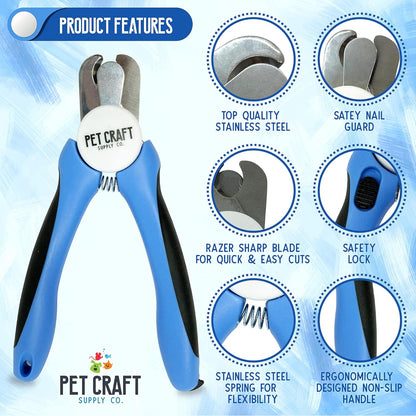 Dog & Cat Pets Nail Clippers and Trimmers - with Safety Guard to Avoid over Cutting, Bonus Nail File - Essential Puppies Supplies Grooming Kit