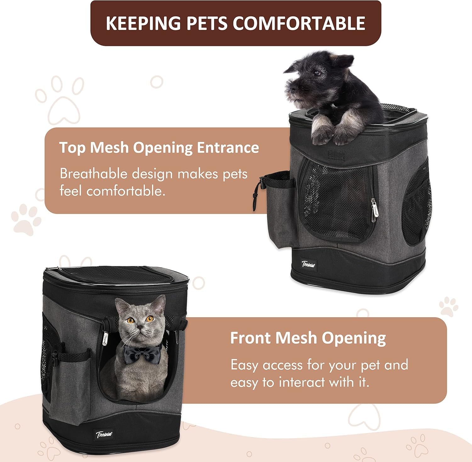 Two-Sided Entry Pet Backpack Travel Carrier for Cats & Small Dogs, Airline-Approved, Padded Back Support, Ideal for Hiking, Walking, Cycling & Outdoor Adventures