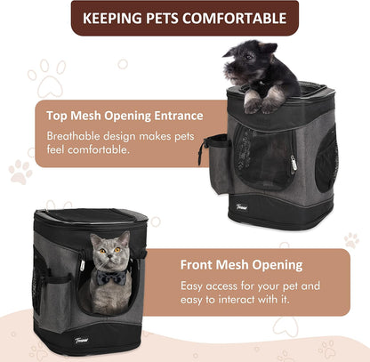 Two-Sided Entry Pet Backpack Travel Carrier for Cats & Small Dogs, Airline-Approved, Padded Back Support, Ideal for Hiking, Walking, Cycling & Outdoor Adventures