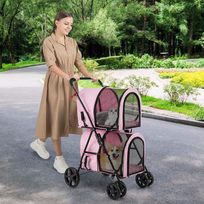 4-In-1 Double Pet Stroller with Detachable Carrier and Travel Carriage