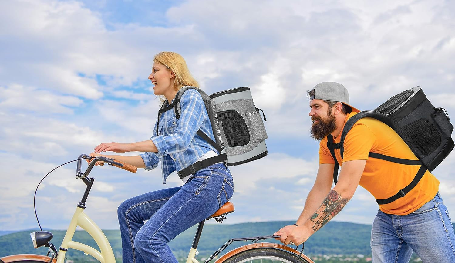 Two-Sided Entry Pet Backpack Travel Carrier for Cats & Small Dogs, Airline-Approved, Padded Back Support, Ideal for Hiking, Walking, Cycling & Outdoor Adventures