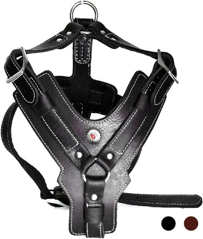 Leather Dog Harness Handmade Genuine Leather Durable Strong Pet Harness with Adjustable Straps No Pull Easy Control Pet Vest 28" - 32" Chest for Medium Large Dogs Black Halloween Crafts