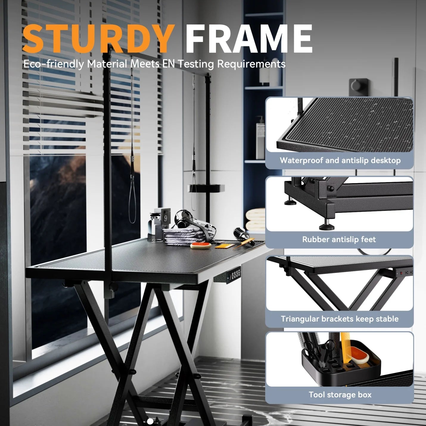 Dog Grooming Table, Electric Lift Heavy Duty Dog Grooming Table W/Leveling Wheels and anti Slip Tabletop for Grooming, Trimming, Dressing, Drying(Black)