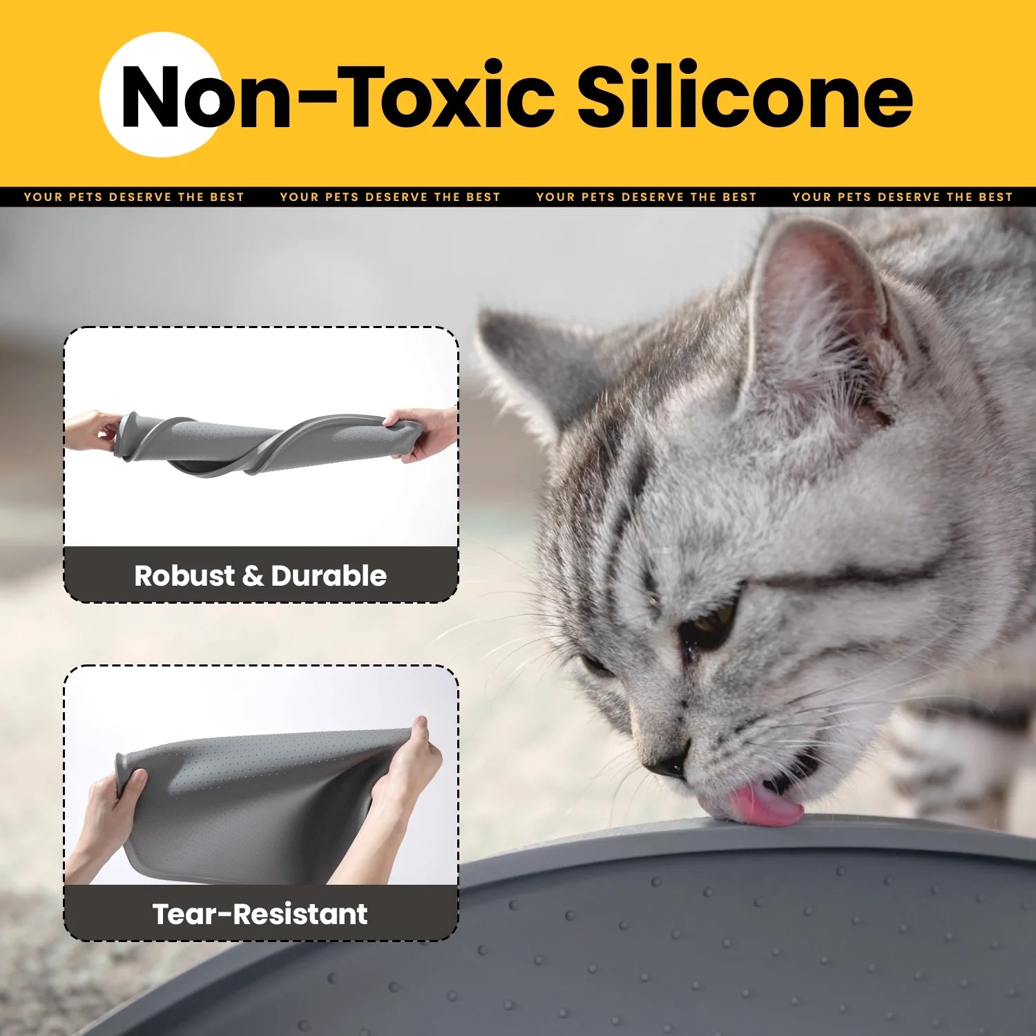 Dog Food Mat,Bpa-Free Silicone Pet Food Mats for Floor Waterproof,1/2 Inch Raised Edges Cat Dog Feeding Mat(Gray,32"X20")