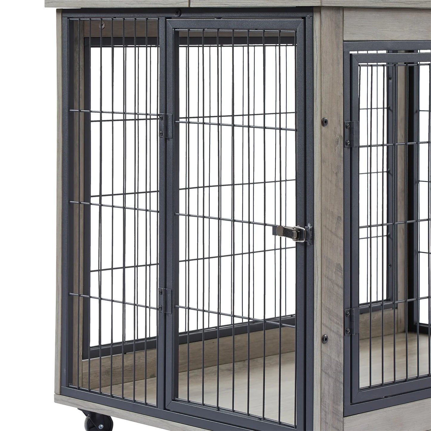 27 Inches Dog Crate Rustic Style Furniture Dog Cage Crate with Double Doors and Lift Top Heavy-Duty Kennel, Gray