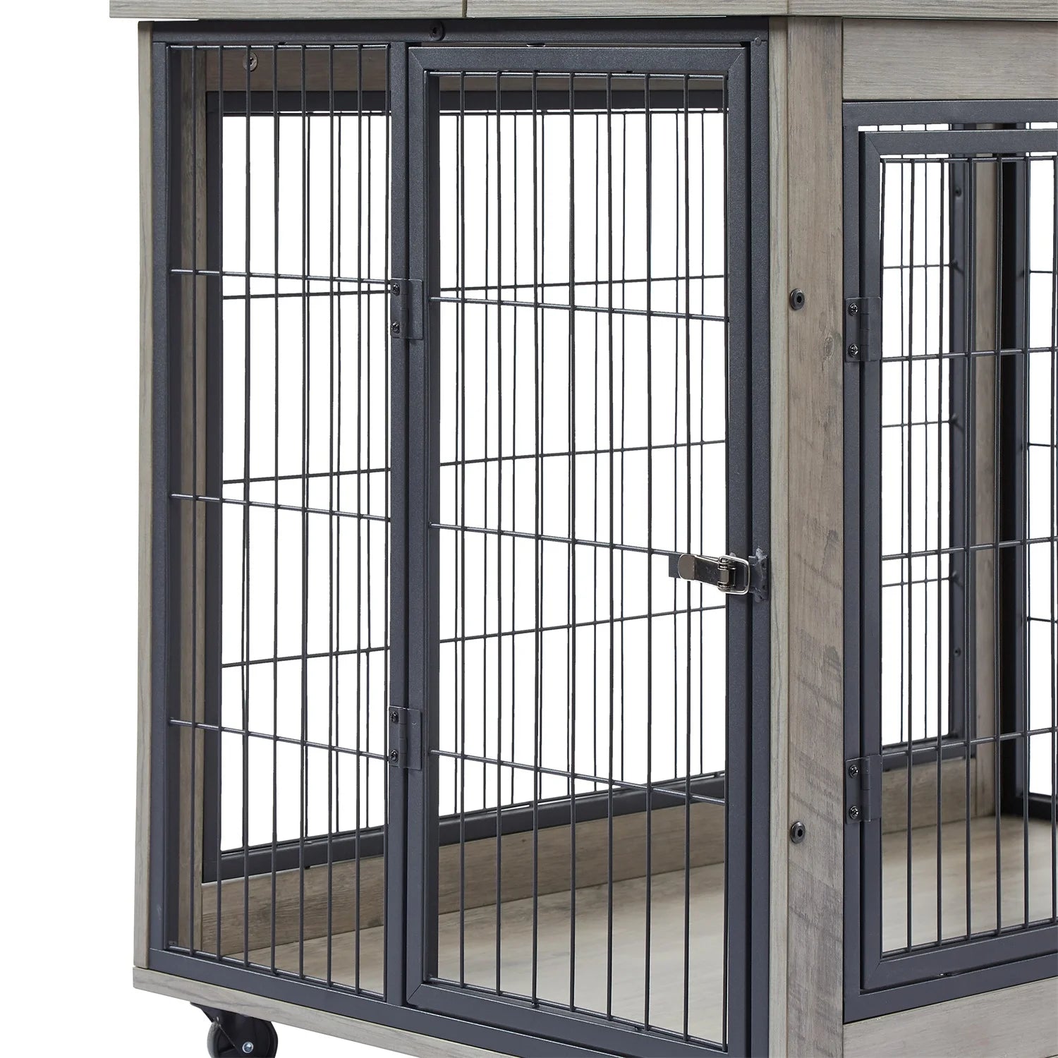 27 Inches Dog Crate Rustic Style Furniture Dog Cage Crate with Double Doors and Lift Top Heavy-Duty Kennel, Gray