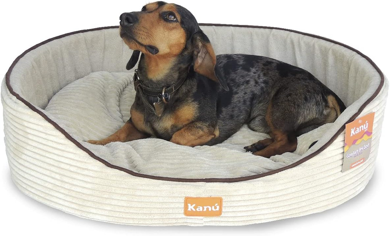 Dog Bed and Cat Bed, Washable Sleeping Soft Padding Oval Bed for Indoor and Outdoor- Medium Beige