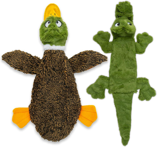 2-In-1 Stuffless Squeaky Dog Toys with Soft, Durable Fabric for Small, Medium, and Large Pets, No Stuffing for Indoor Play, Holds a Plastic Bottle - 1Wild Duck, Alligator, Medium
