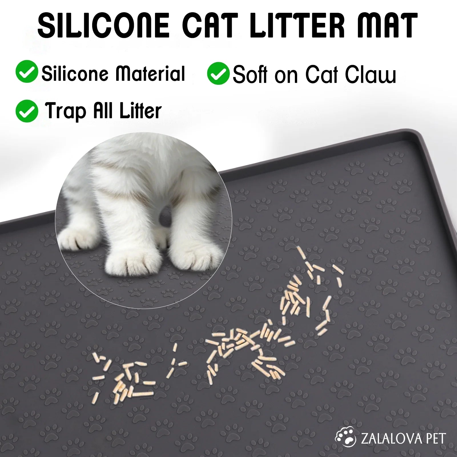 Cat Litter Mat, Large 24"X32" Food-Grade Silicone Litter Box Mat for Litter Trapping, Waterproof, Non-Slip, Easy to Clean(Grey)