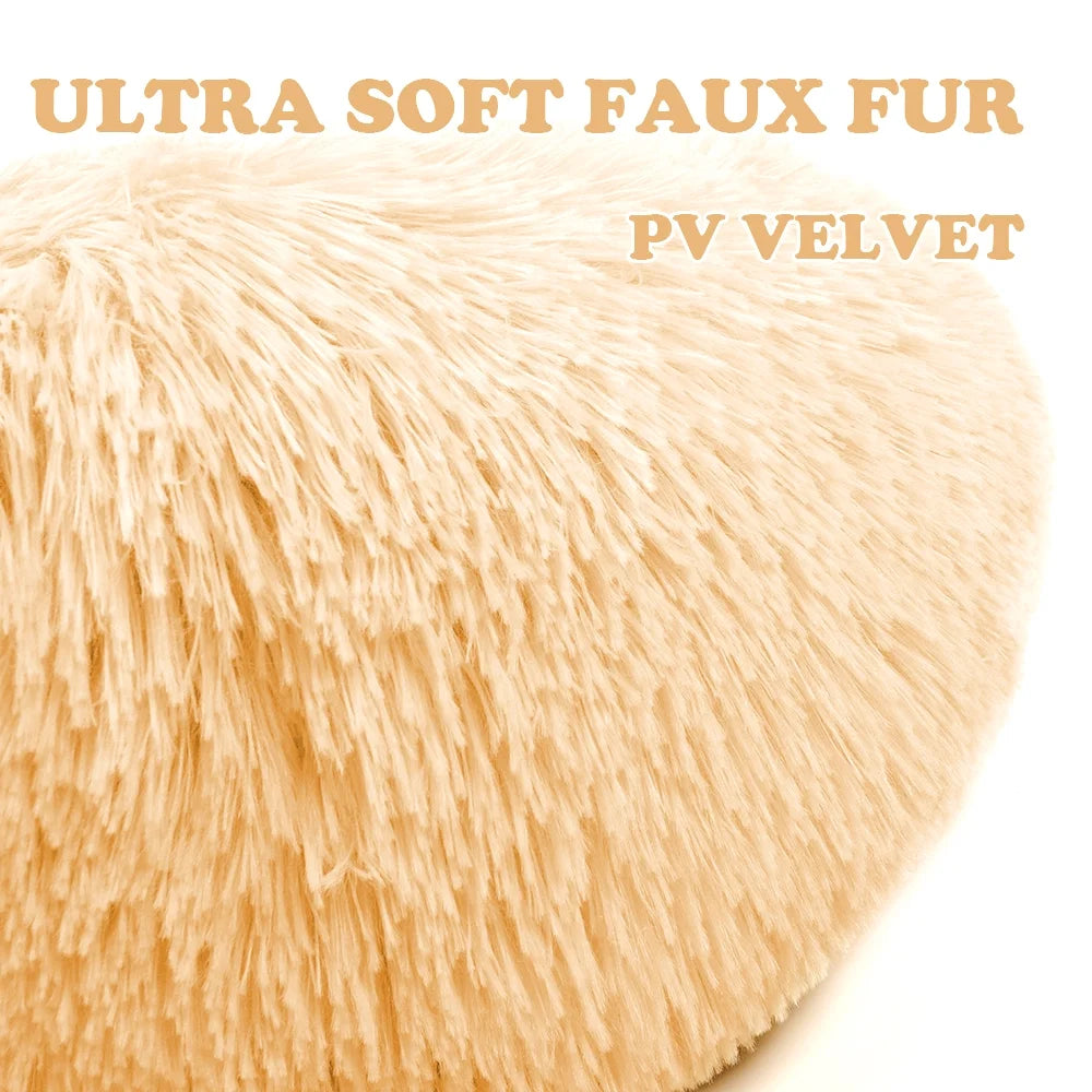 Round Plush Pet Bed for Dogs & Cats,Fluffy Soft Warm Calming Dog Bed Sleeping Kennel Nest,20 X 20 X 8"