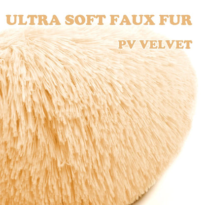 Round Plush Pet Bed for Dogs & Cats,Fluffy Soft Warm Calming Dog Bed Sleeping Kennel Nest,20 X 20 X 8"