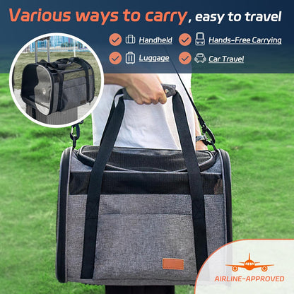 Cat Carrier for Large Cats 20 Lbs, Soft Sided Breathable Mesh Cat Travel Carrier, Large Cat Carrier Airline Approved, Washable Pet Carrier for Cats Small Dogs Puppies, Foldable Cat Carrier, Gray
