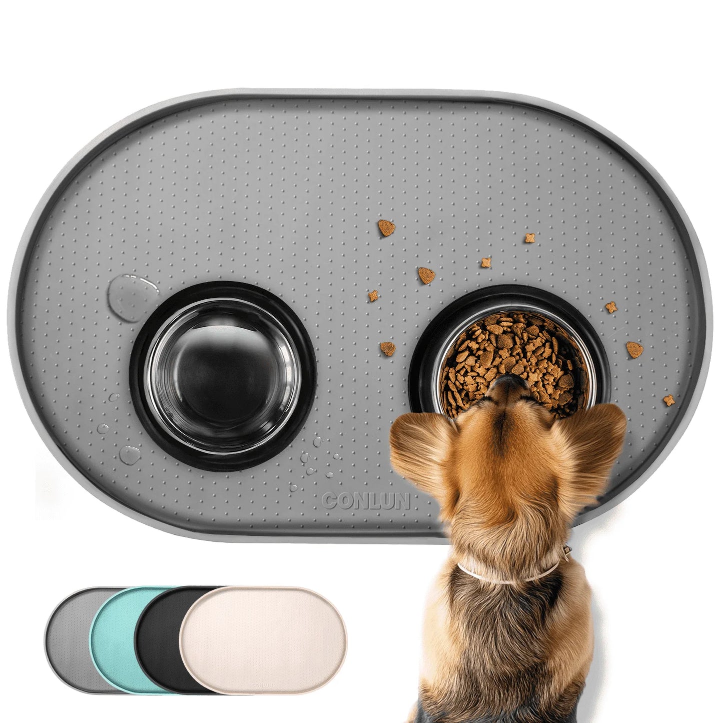 Dog Food Mat,Bpa-Free Silicone Pet Food Mats for Floor Waterproof,1/2 Inch Raised Edges Cat Dog Feeding Mat(Gray,32"X20")