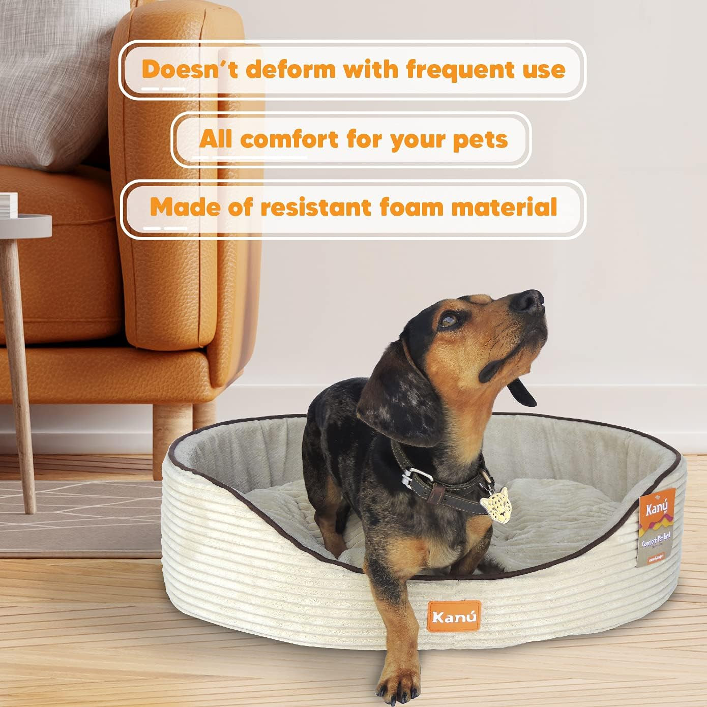 Dog Bed and Cat Bed, Washable Sleeping Soft Padding Oval Bed for Indoor and Outdoor- Medium Beige