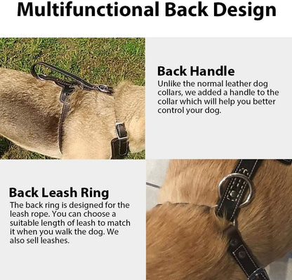 Leather Dog Harness Handmade Genuine Leather Durable Strong Pet Harness with Adjustable Straps No Pull Easy Control Pet Vest 28" - 32" Chest for Medium Large Dogs Black Halloween Crafts