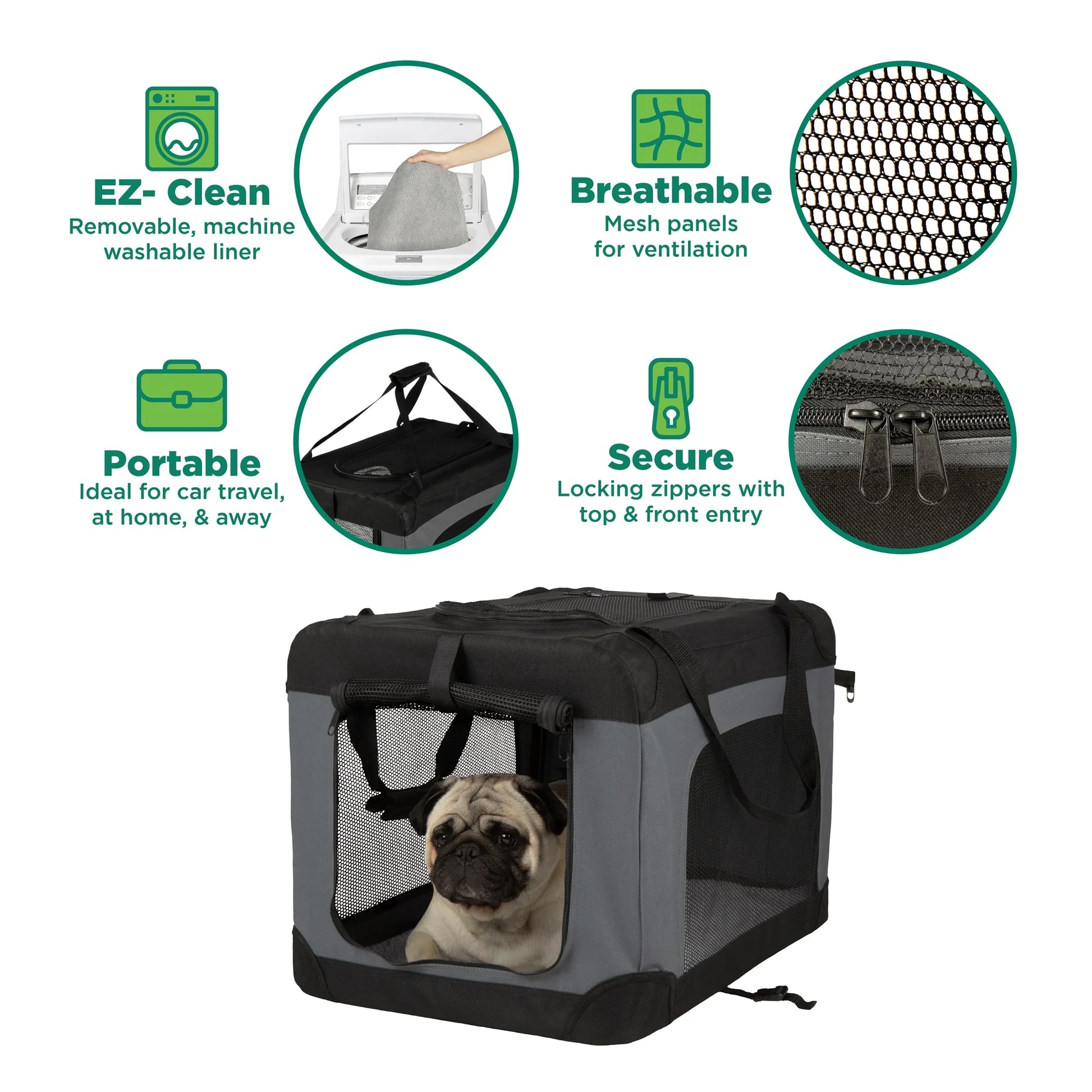 ® Pet Products Collapsible Pet Crate, Black, Large, 24 Lb Limit