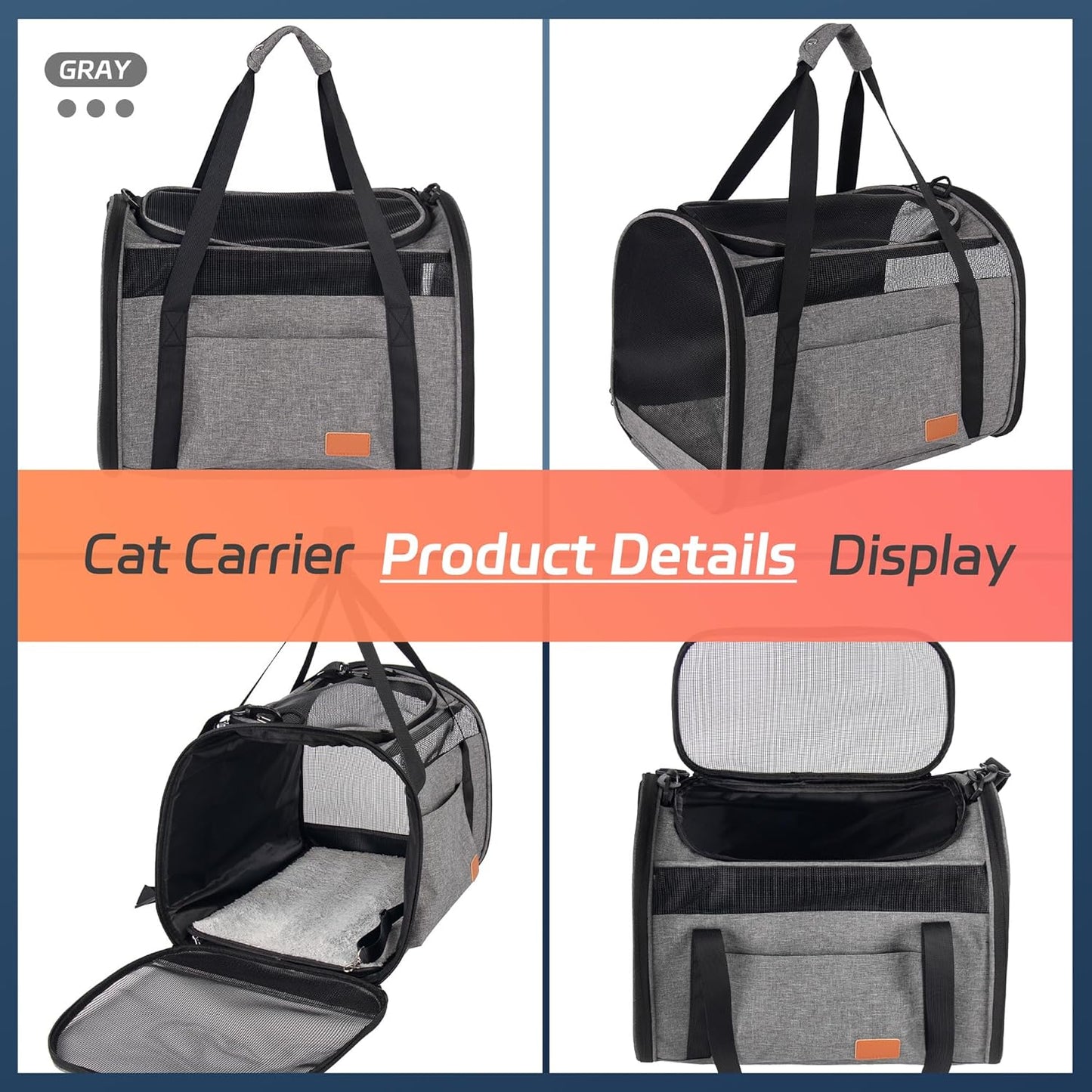 Cat Carrier for Large Cats 20 Lbs, Soft Sided Breathable Mesh Cat Travel Carrier, Large Cat Carrier Airline Approved, Washable Pet Carrier for Cats Small Dogs Puppies, Foldable Cat Carrier, Gray