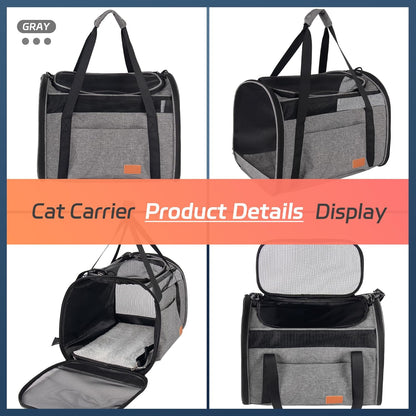 Cat Carrier for Large Cats 20 Lbs, Soft Sided Breathable Mesh Cat Travel Carrier, Large Cat Carrier Airline Approved, Washable Pet Carrier for Cats Small Dogs Puppies, Foldable Cat Carrier, Gray